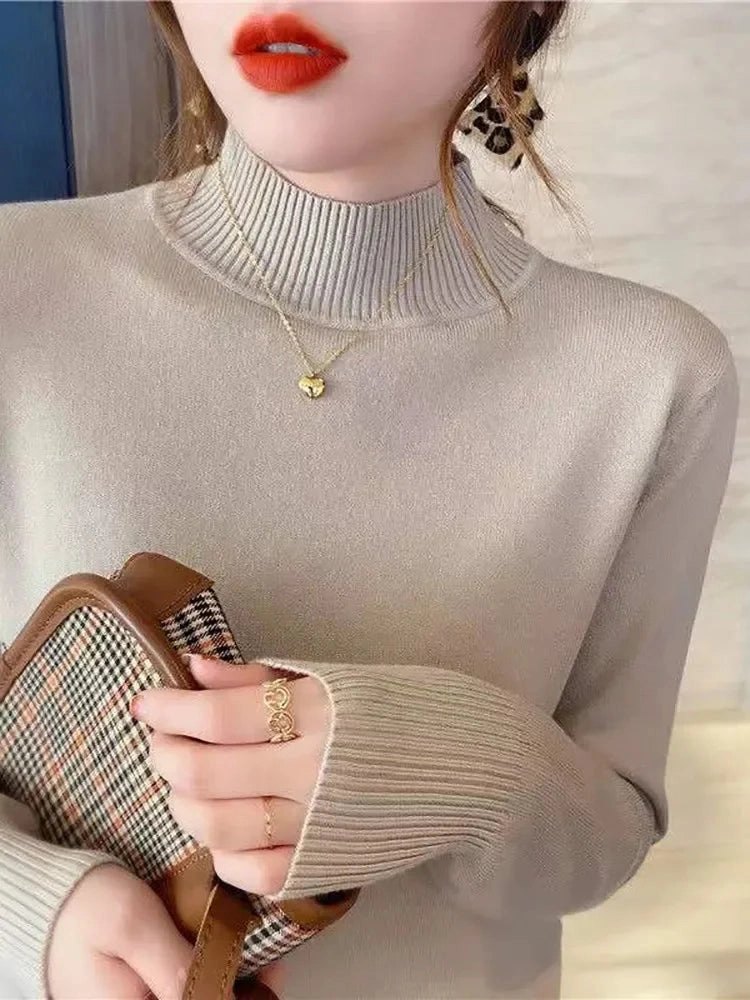 Autumn Winter Chic Turtleneck Pullover for Women Soft Warm Knitted Jumper