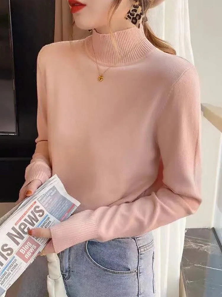 Autumn Winter Chic Turtleneck Pullover for Women Soft Warm Knitted Jumper