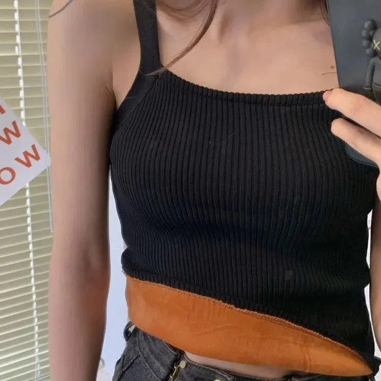 Autumn Winter Fleece Knit Tank Tops Women Thin Strap Sleeveless T-Shirt Female Backless Basic Tops Camis Lady Casual Solid color