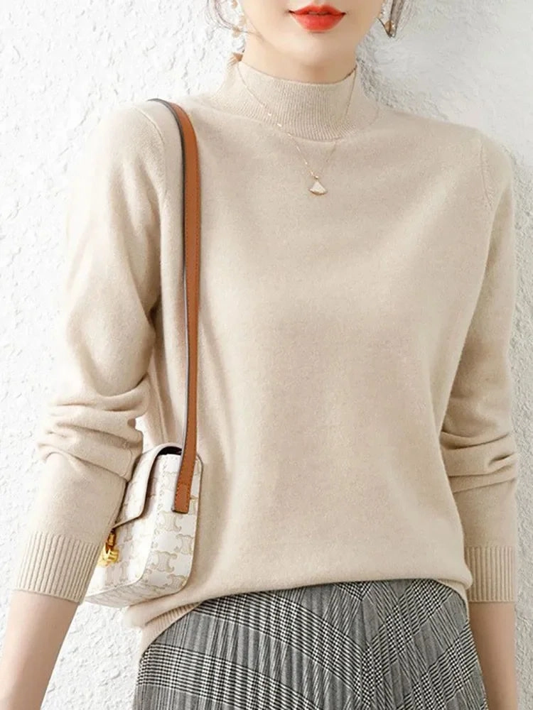 Autumn Winter Turtleneck Pullover Women Knitted Jumper Soft Warm