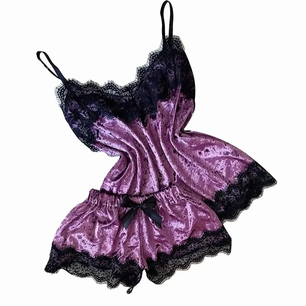 Autumn Winter Velvet Pajamas Set Women's Sexy Lingerie Sleepwear Cami Top and Shorts Pijama Loungewear for Wedding Night and Honeymoon