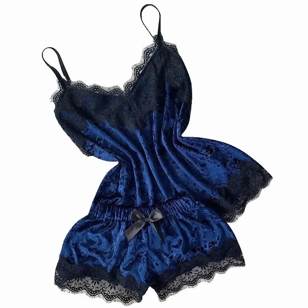 Autumn Winter Velvet Pajamas Set Women's Sexy Lingerie Sleepwear Cami Top and Shorts Pijama Loungewear for Wedding Night and Honeymoon