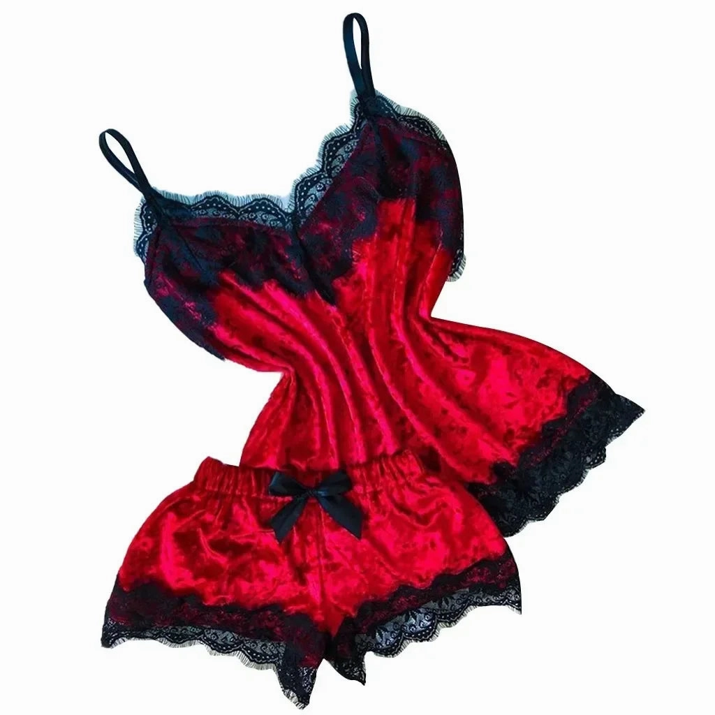Autumn Winter Velvet Pajamas Set Women's Sexy Lingerie Sleepwear Cami Top and Shorts Pijama Loungewear for Wedding Night and Honeymoon