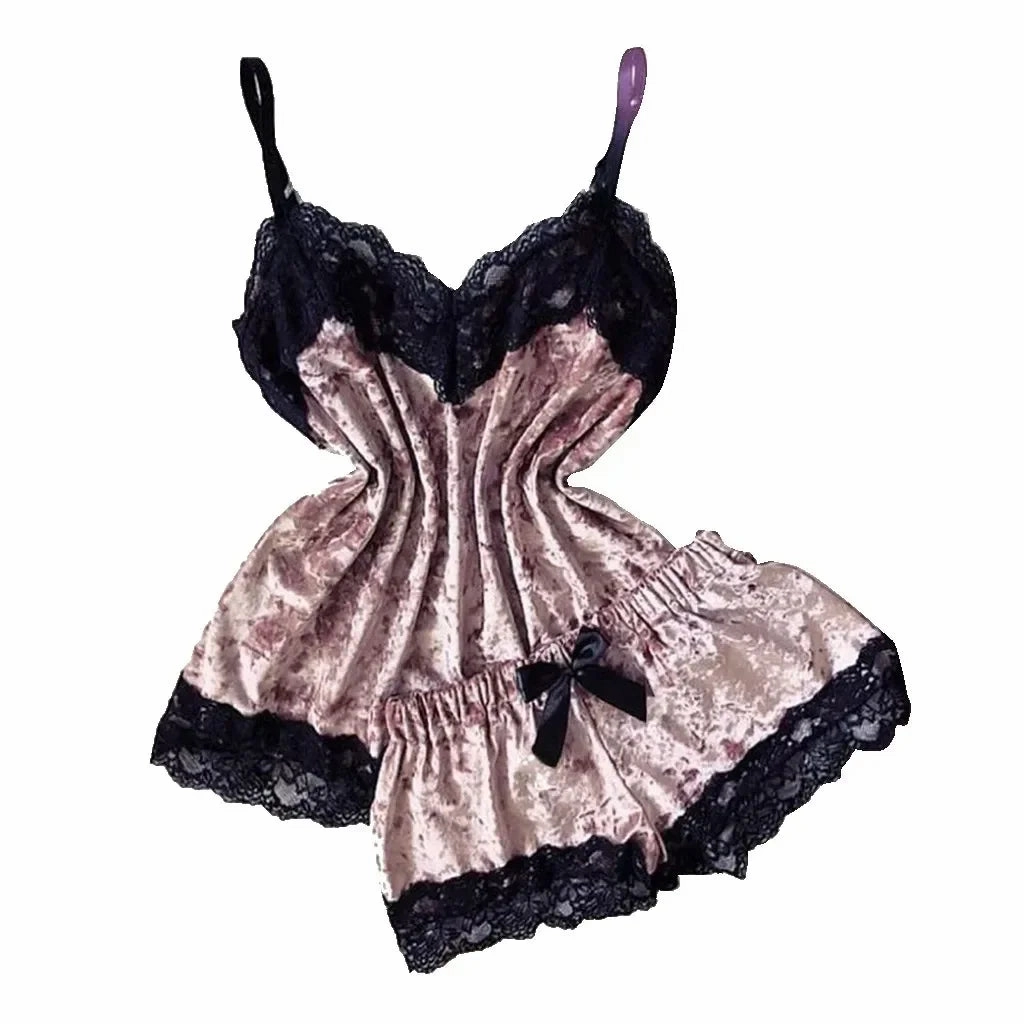 Autumn Winter Velvet Pajamas Set Women's Sexy Lingerie Sleepwear Cami Top and Shorts Pijama Loungewear for Wedding Night and Honeymoon