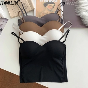 Backless Ice Silk Spaghetti Camisole Cute Crop Top for Women