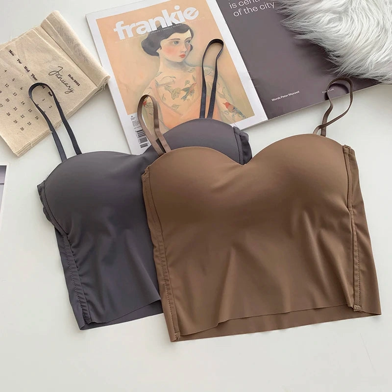 Backless Ice Silk Spaghetti Camisole Cute Crop Top for Women