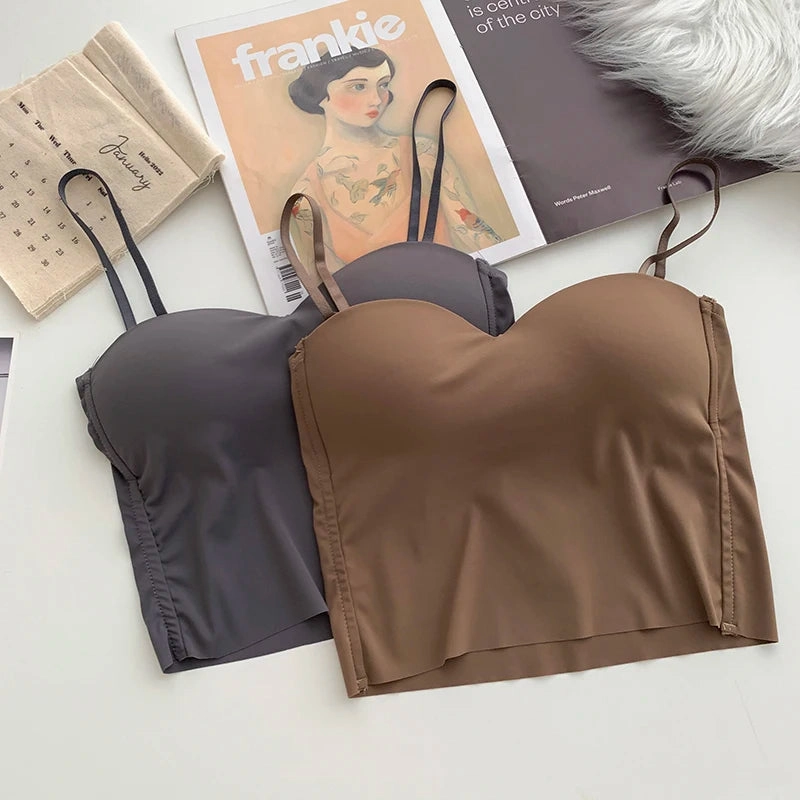 Backless Ice Silk Spaghetti Camisole Cute Crop Top for Women