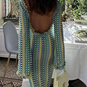 Backless Lace Contrast Women's Dress Long Sleeves Slim Fit