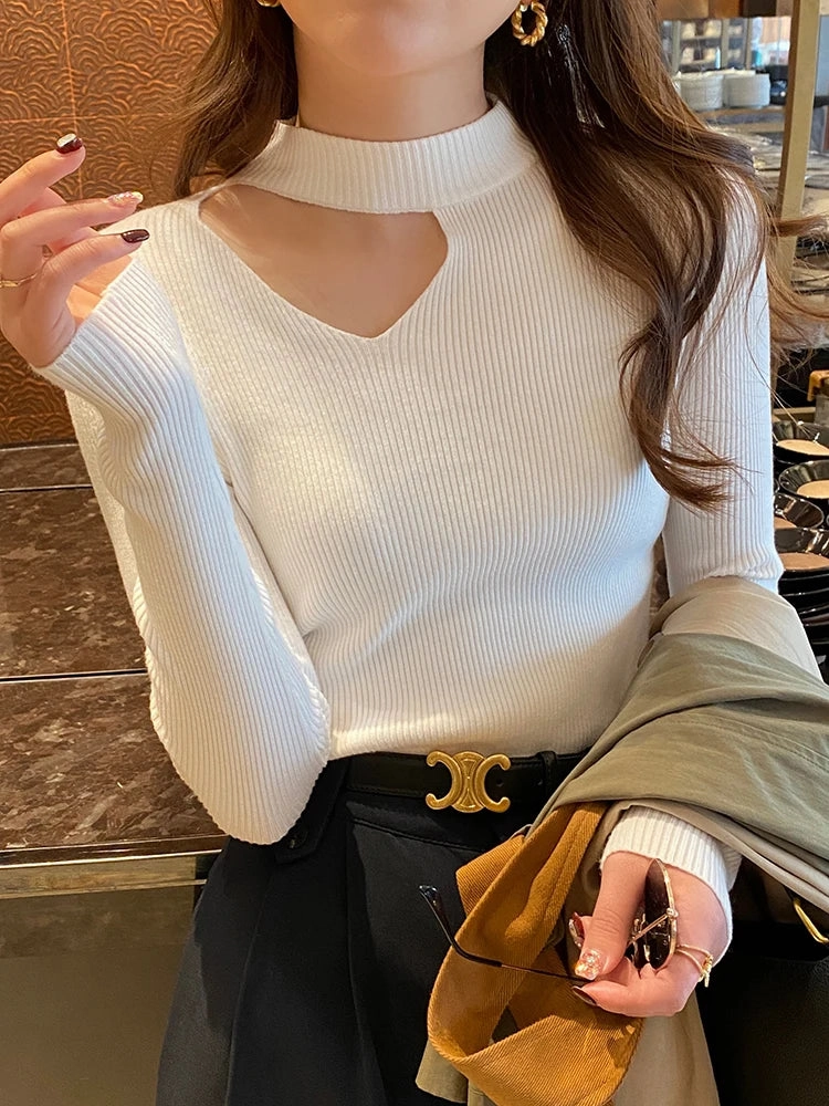 Basic Hollow Out Women Sweaters Autumn Winter Slim Jumper Soft Warm Pullover 2025
