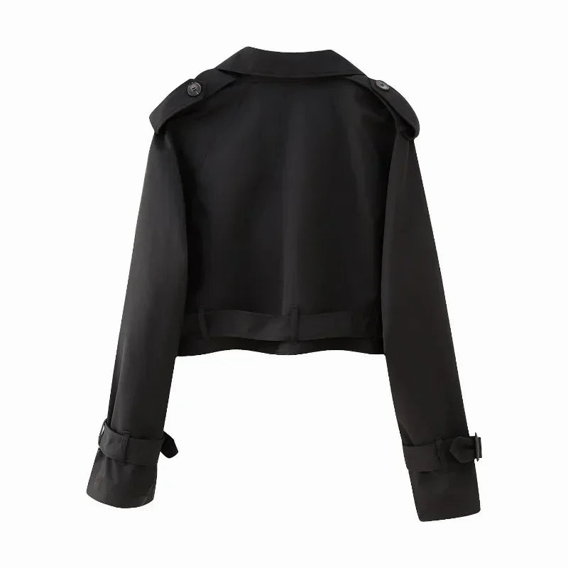 Belt Cropped Trench Spring Jacket Women Vintage Streetwear