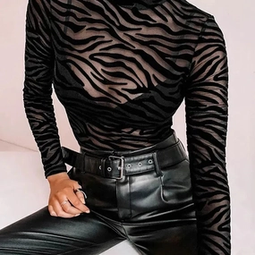 Black Mesh Transparent Sexy Bodysuit Long Sleeve Women Party Club Romper