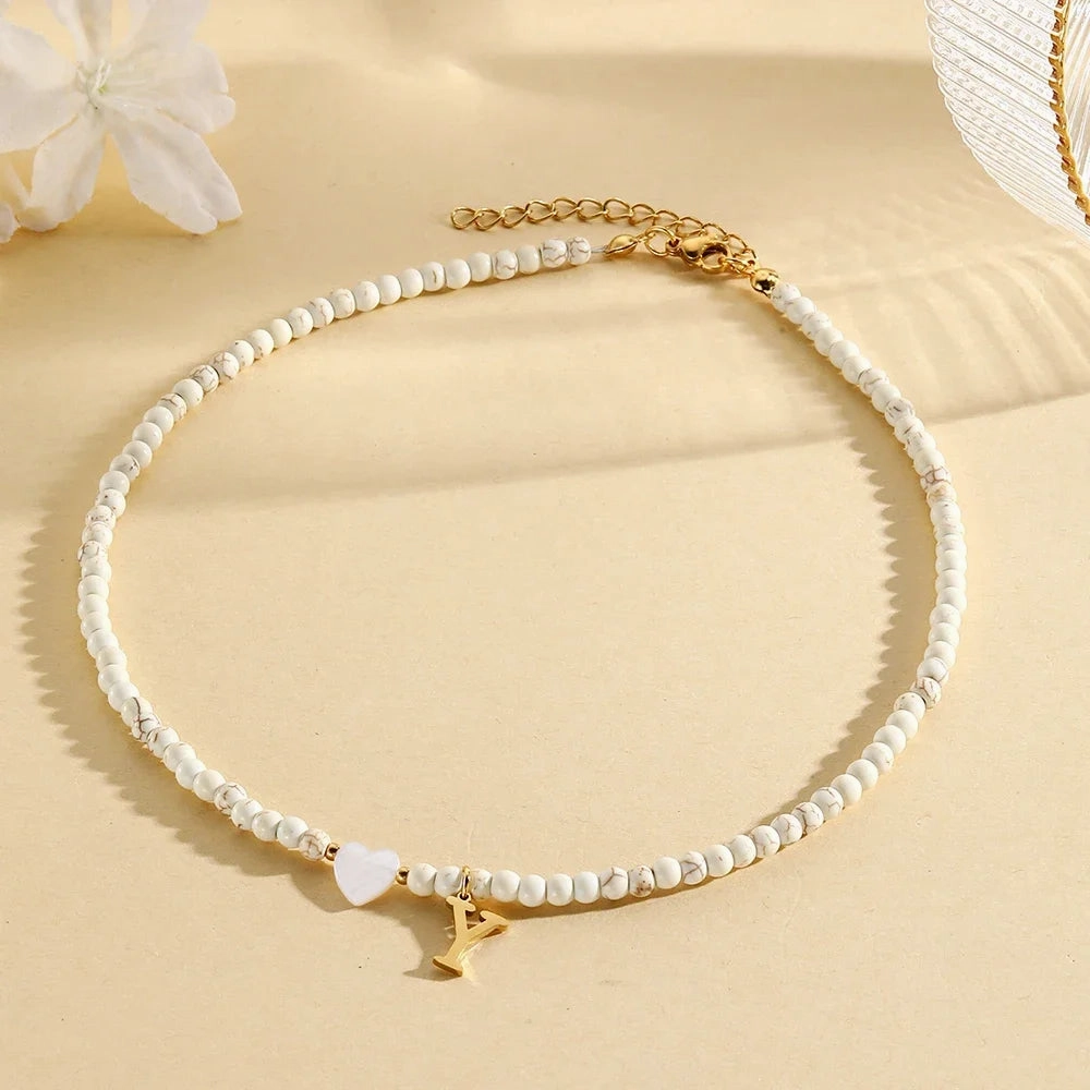 Bohemian Choker Neck Initial Necklaces with Heart Pendant