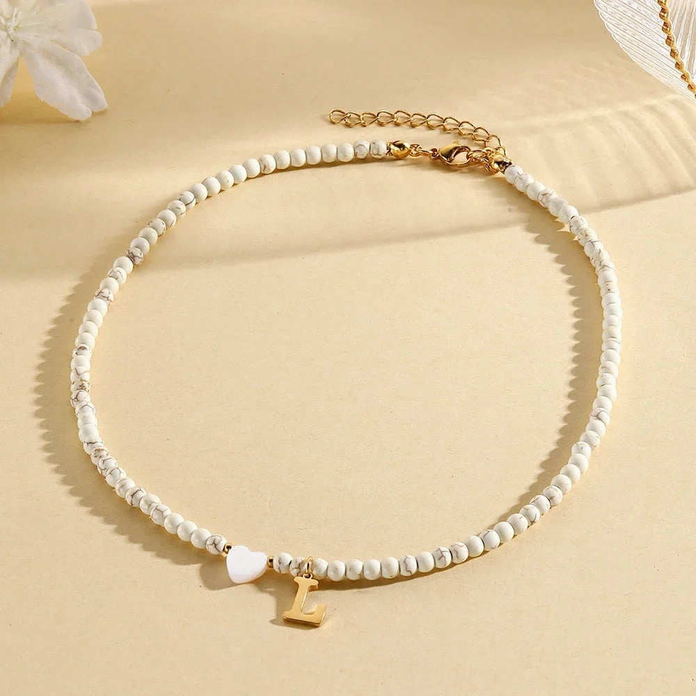 Bohemian Choker Neck Initial Necklaces with Heart Pendant