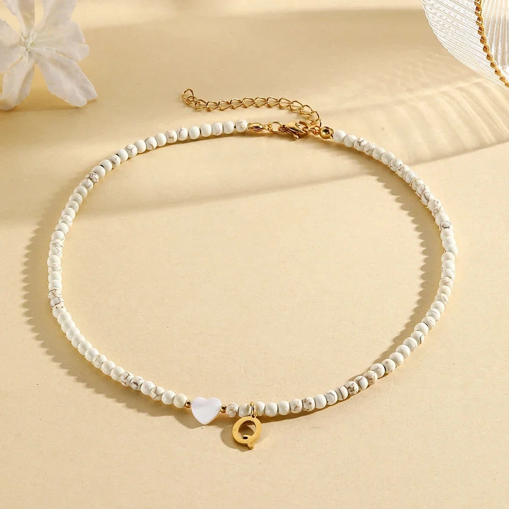 Bohemian Choker Neck Initial Necklaces with Heart Pendant