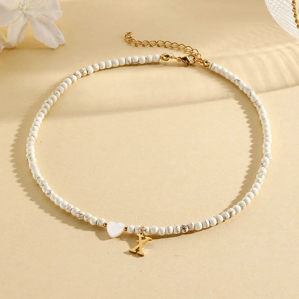 Bohemian Choker Neck Initial Necklaces with Heart Pendant