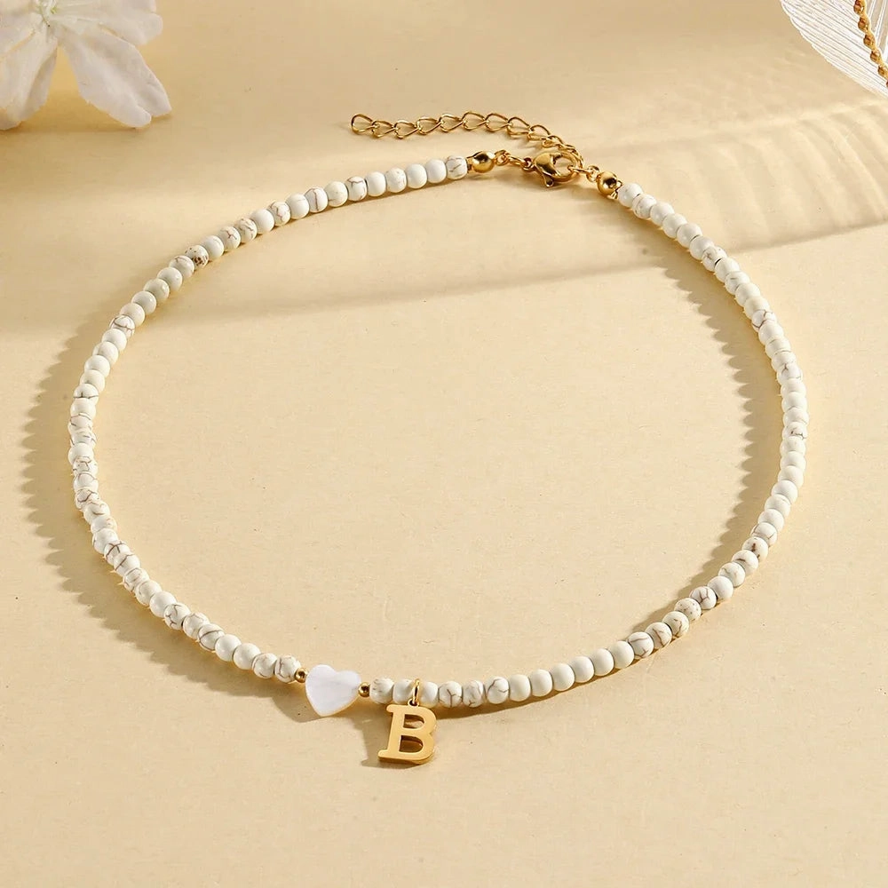 Bohemian Choker Neck Initial Necklaces with Heart Pendant