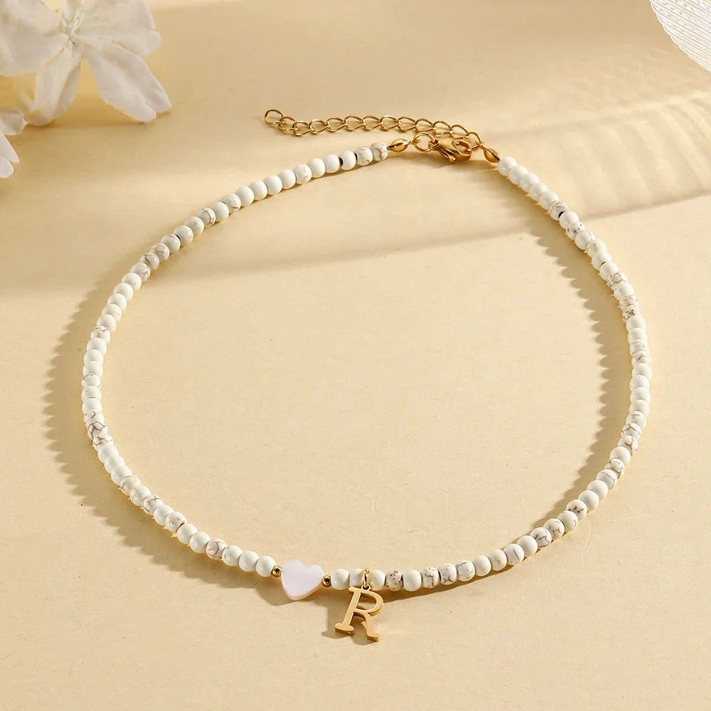 Bohemian Choker Neck Initial Necklaces with Heart Pendant