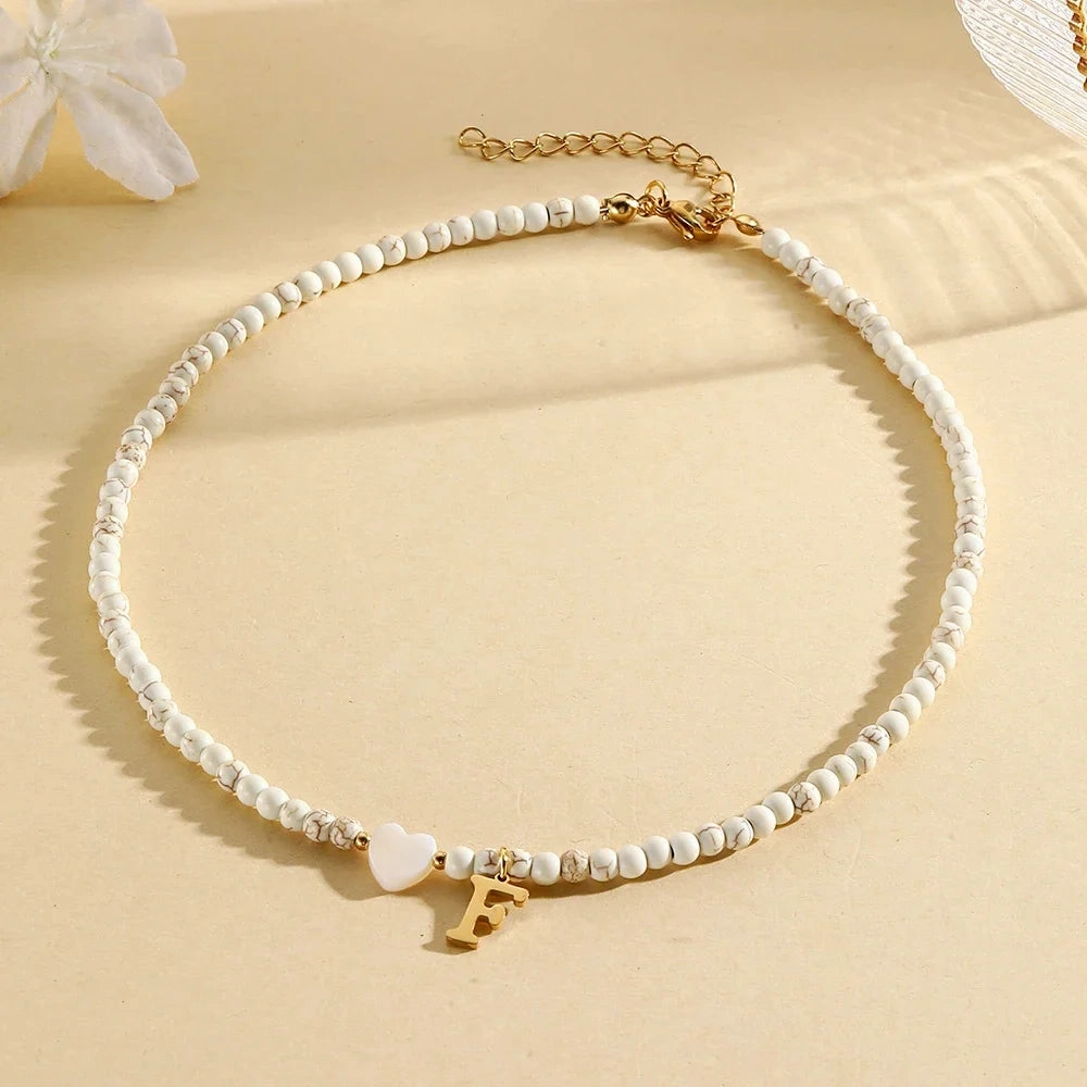Bohemian Choker Neck Initial Necklaces with Heart Pendant