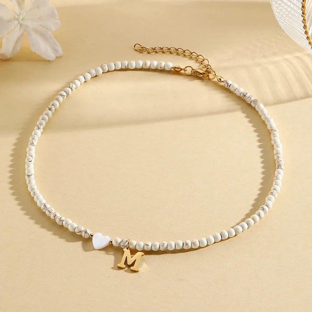 Bohemian Choker Neck Initial Necklaces with Heart Pendant