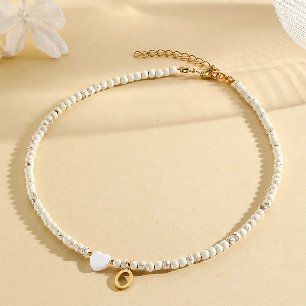 Bohemian Choker Neck Initial Necklaces with Heart Pendant