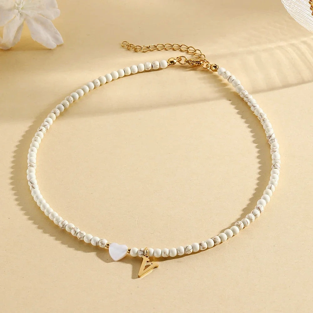 Bohemian Choker Neck Initial Necklaces with Heart Pendant