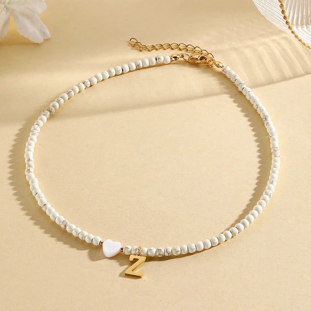 Bohemian Choker Neck Initial Necklaces with Heart Pendant