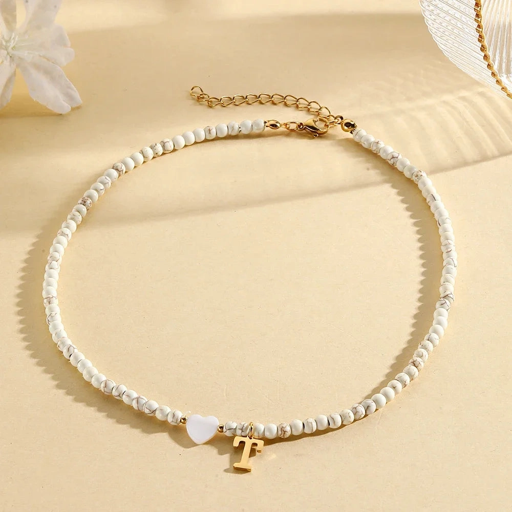 Bohemian Choker Neck Initial Necklaces with Heart Pendant