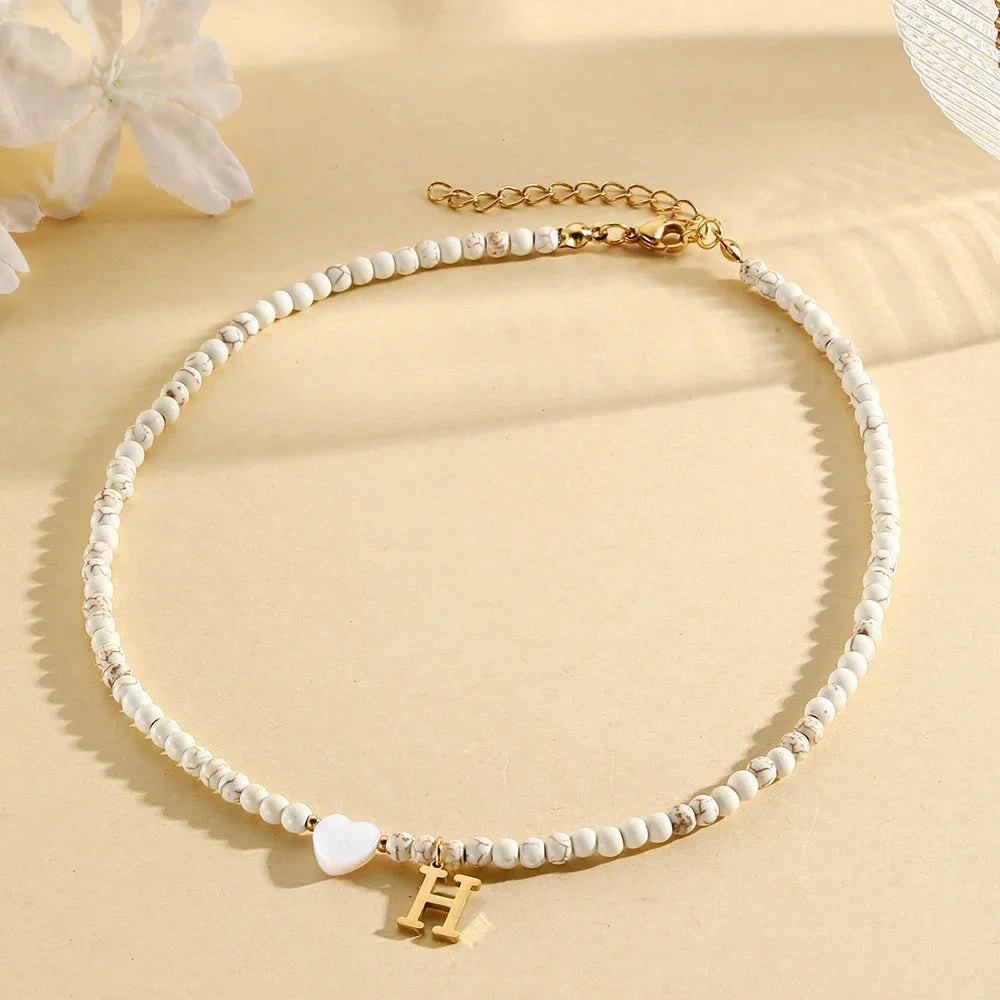 Bohemian Choker Neck Initial Necklaces with Heart Pendant