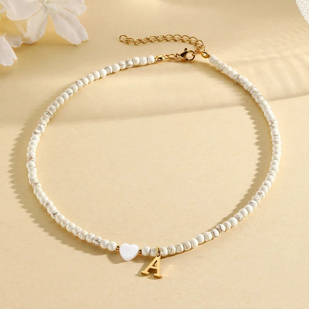 Bohemian Choker Neck Initial Necklaces with Heart Pendant