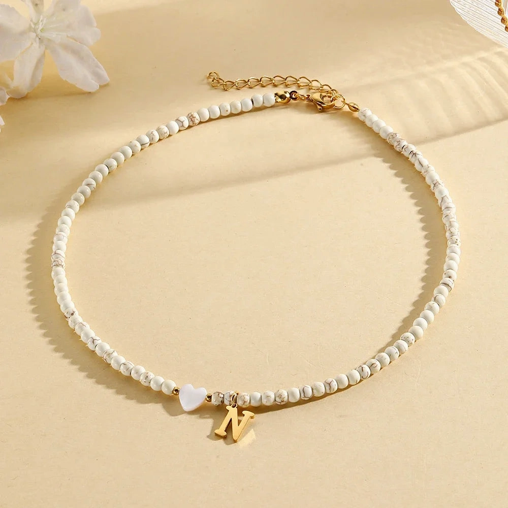 Bohemian Choker Neck Initial Necklaces with Heart Pendant