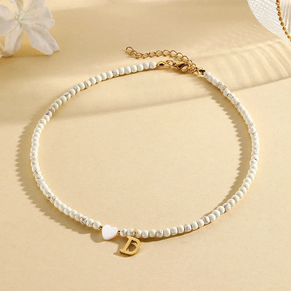 Bohemian Choker Neck Initial Necklaces with Heart Pendant