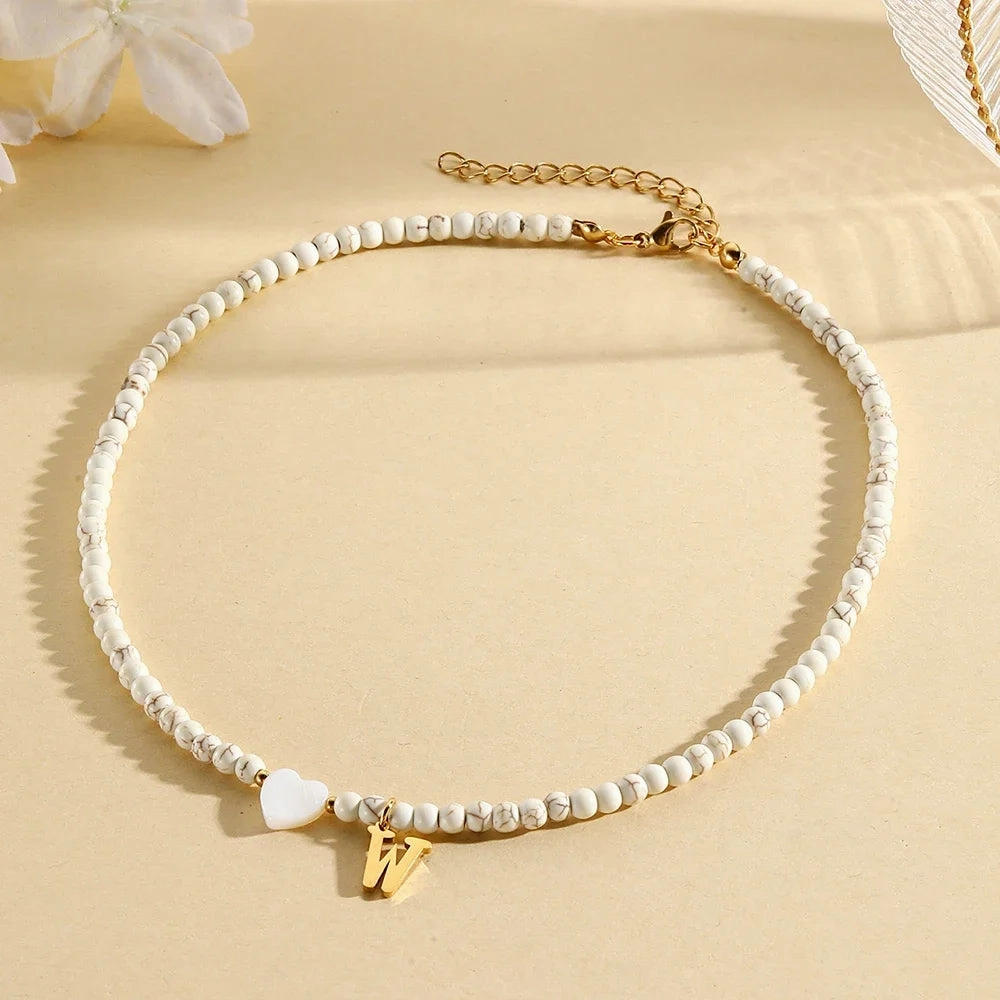 Bohemian Choker Neck Initial Necklaces with Heart Pendant