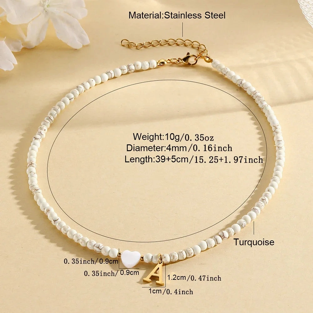 Bohemian Choker Neck Initial Necklaces with Heart Pendant