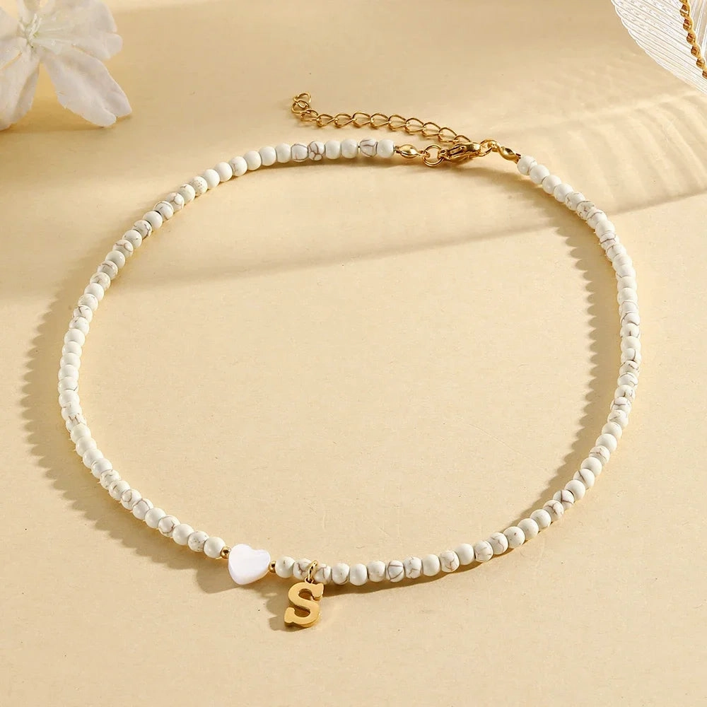 Bohemian Choker Neck Initial Necklaces with Heart Pendant