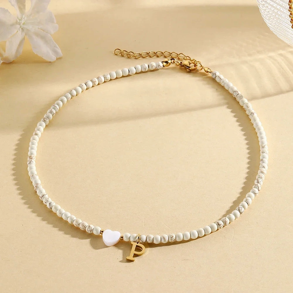 Bohemian Choker Neck Initial Necklaces with Heart Pendant