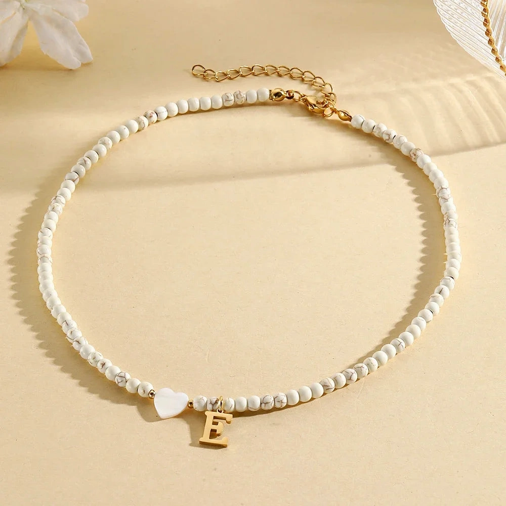 Bohemian Choker Neck Initial Necklaces with Heart Pendant