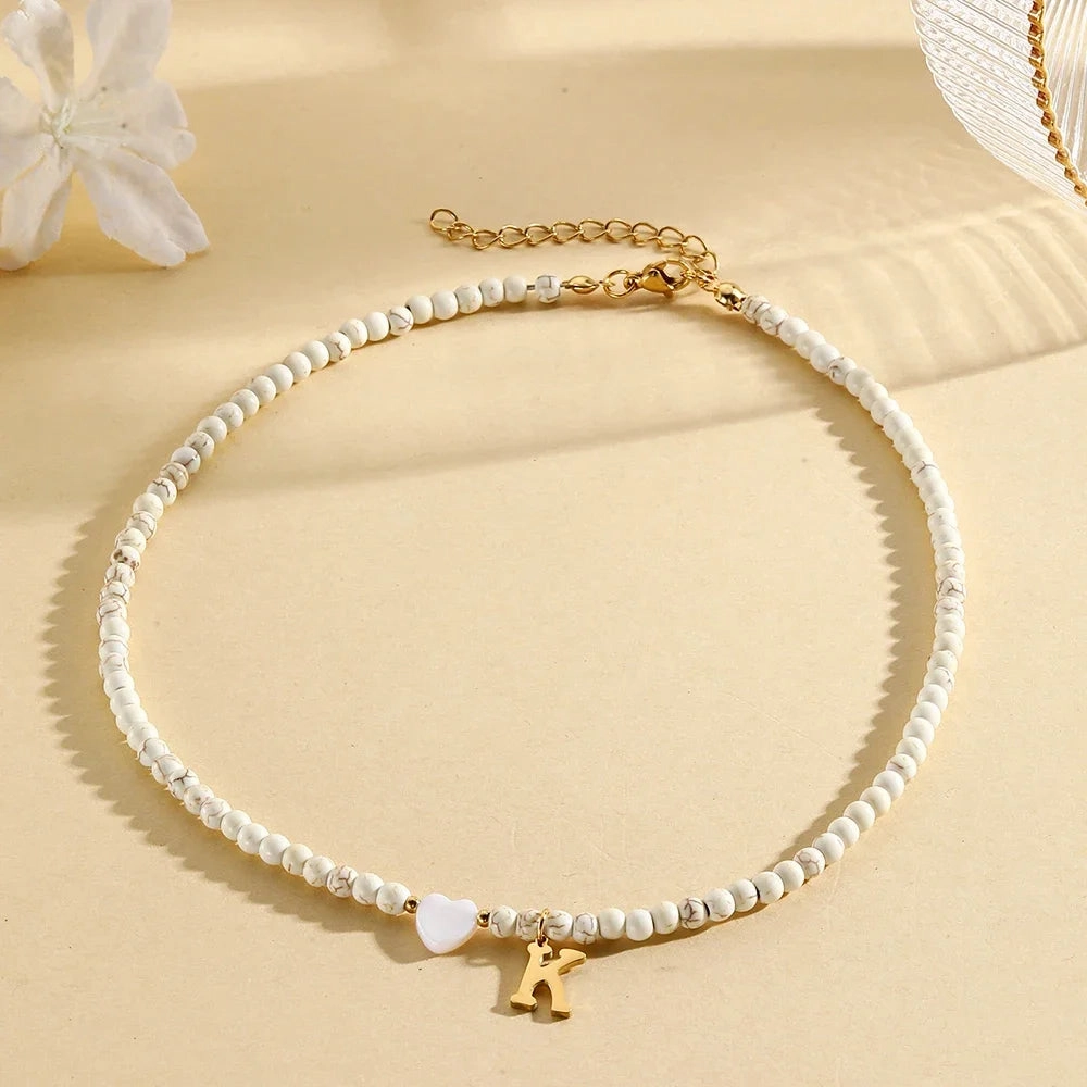 Bohemian Choker Neck Initial Necklaces with Heart Pendant