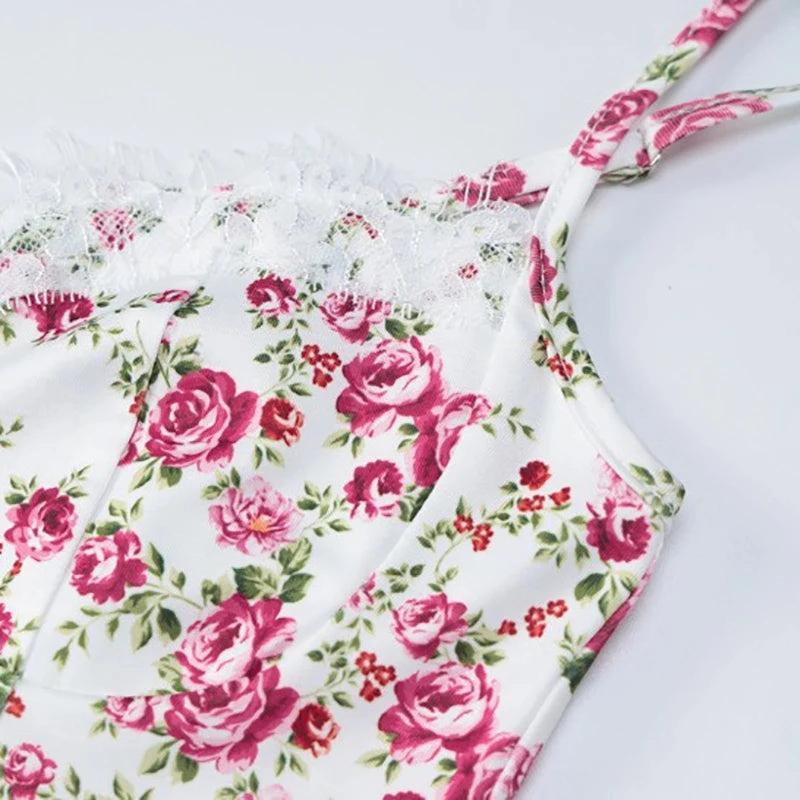 Bohemian Floral Midi Dress for Women - Summer Spaghetti Strap Camisole with Slim Fit and Natural Waistline - Trendy Split Design