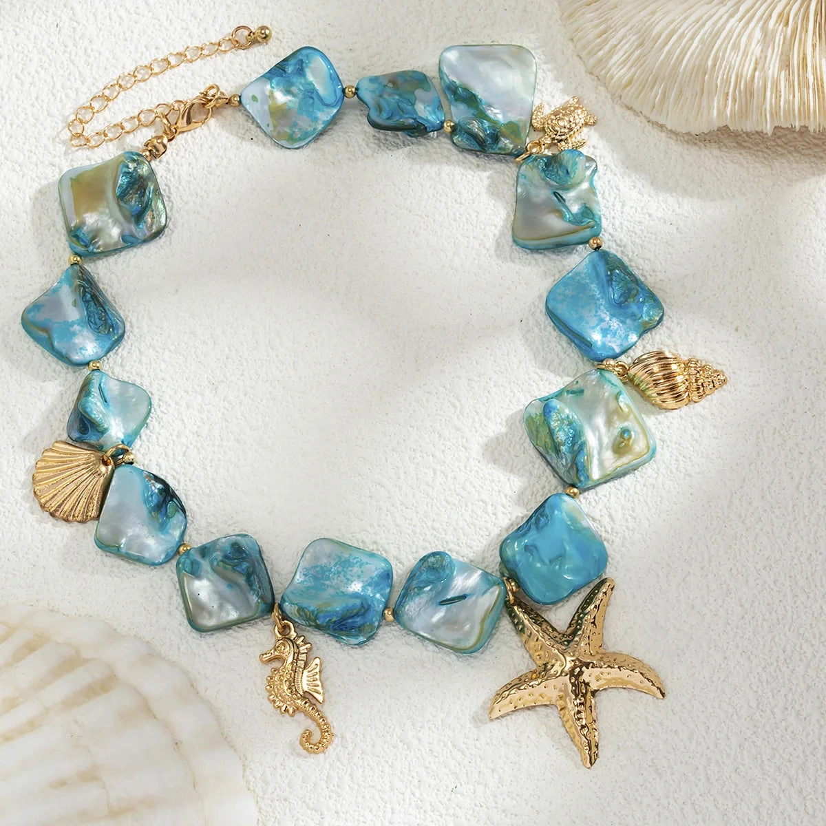Boho Sea Turtle Sea Conch Sea Star Pendant Necklace for Women