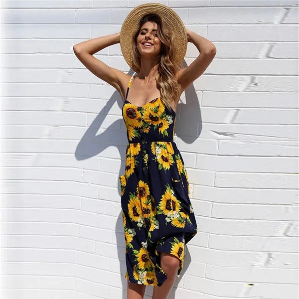 Boho Sexy Floral Dress Summer Vintage Casual Sundress