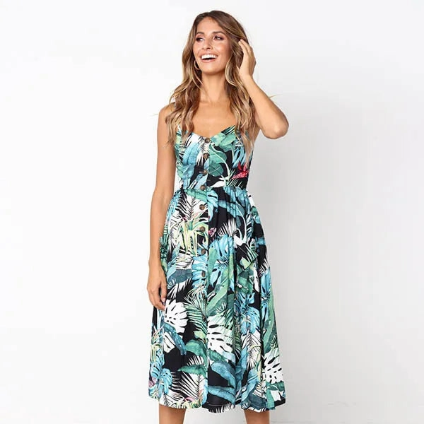 Boho Sexy Floral Dress Summer Vintage Casual Sundress