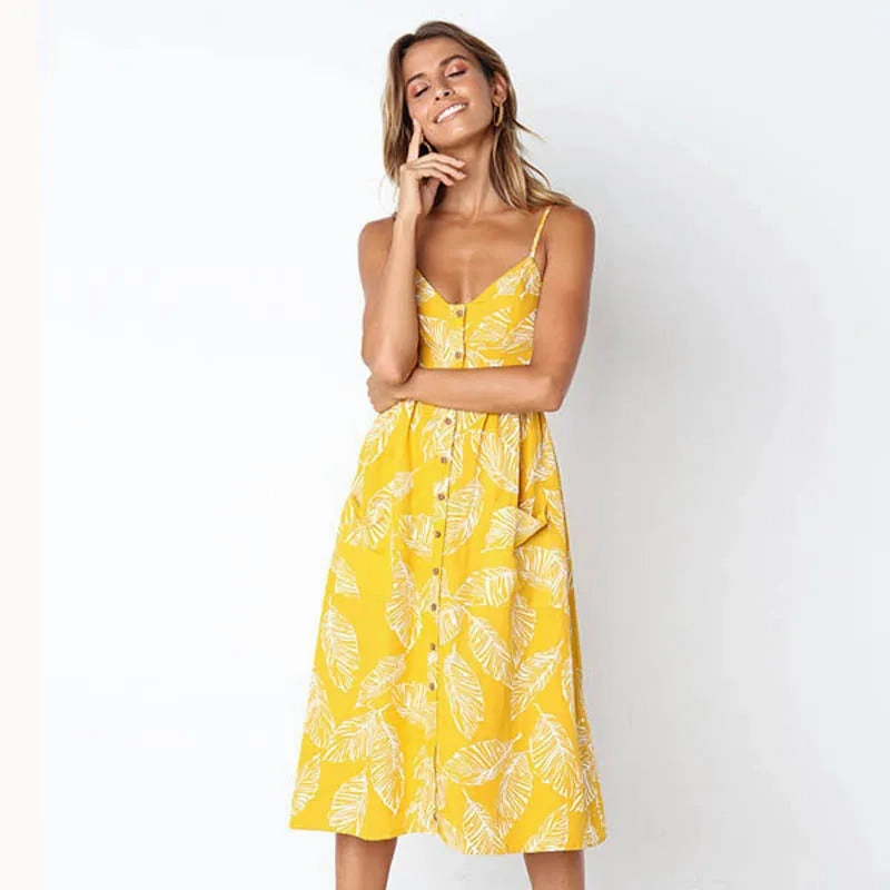 Boho Sexy Floral Dress Summer Vintage Casual Sundress