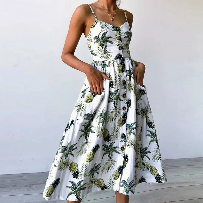 Boho Sexy Floral Dress Summer Vintage Casual Sundress