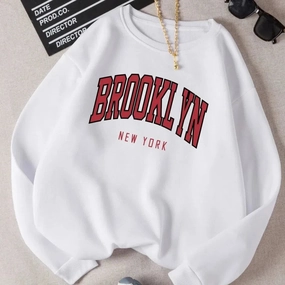 Brooklyn New Work Printed Hoodies Women Casual Colorful Tops
