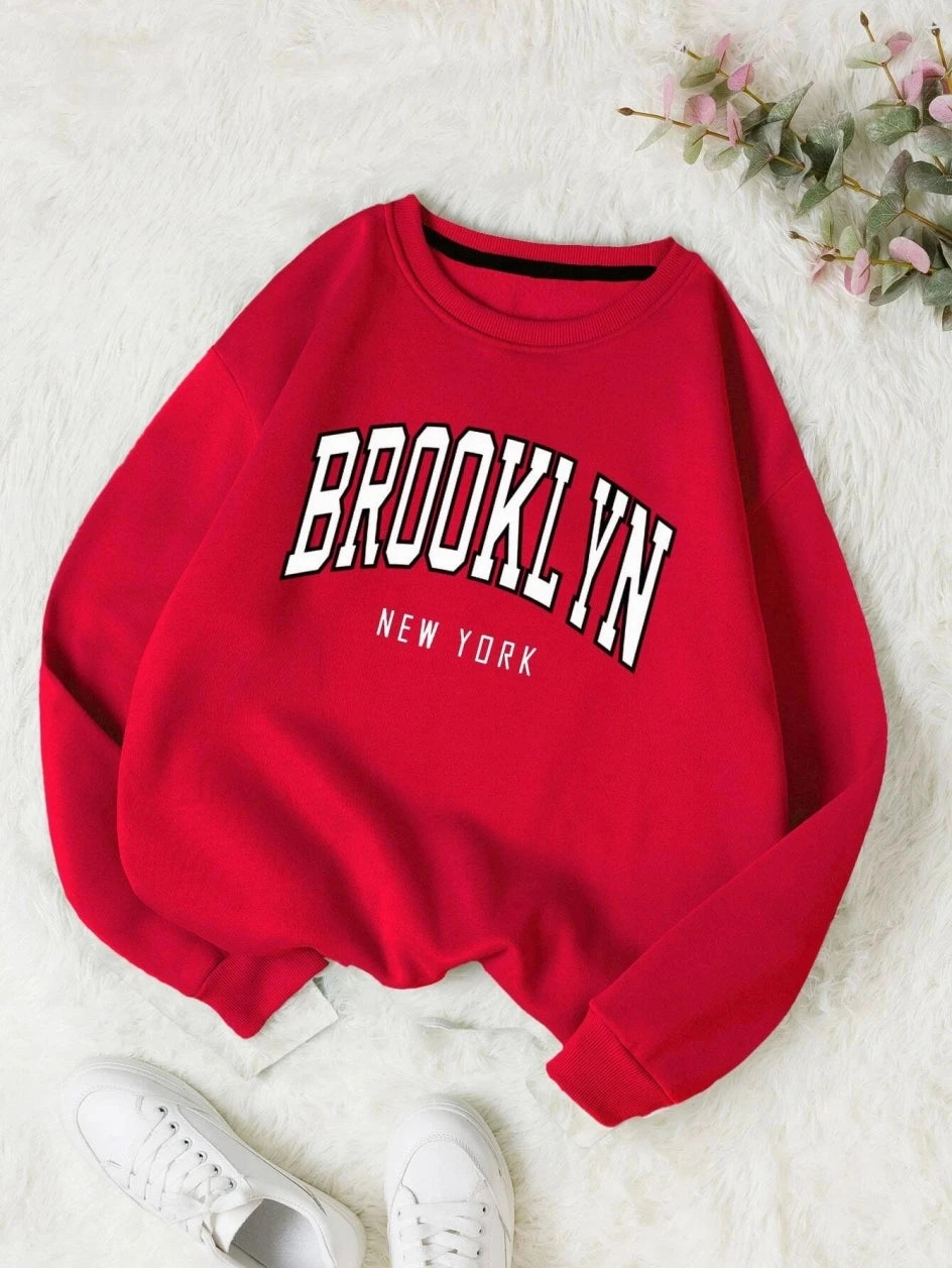 Brooklyn New Work Printed Hoodies Women Casual Colorful Tops