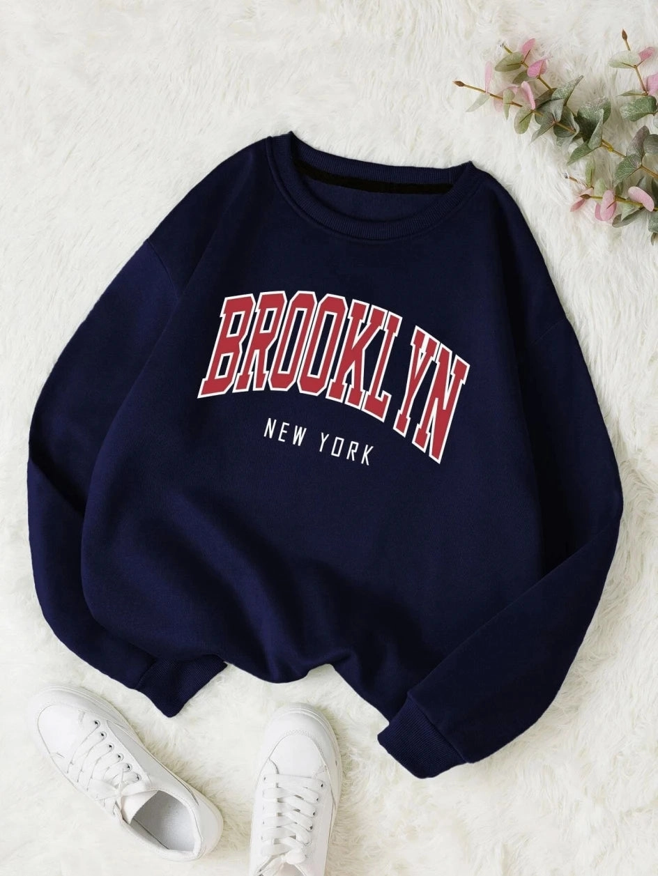 Brooklyn New Work Printed Hoodies Women Casual Colorful Tops