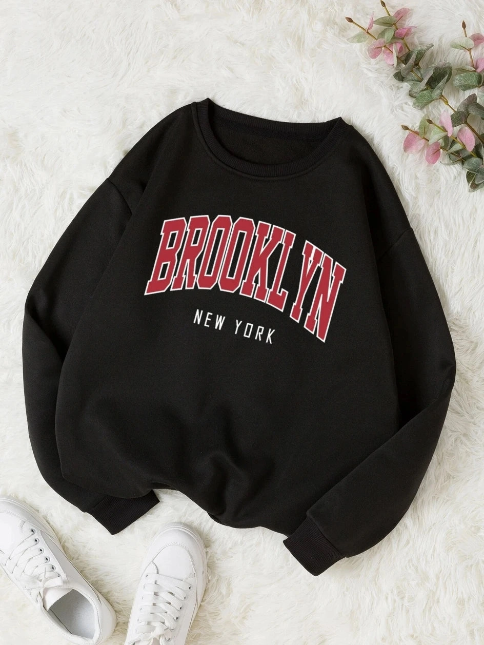 Brooklyn New Work Printed Hoodies Women Casual Colorful Tops