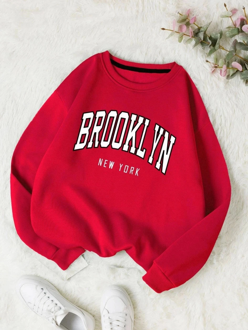 Brooklyn New Work Printed Hoodies Women Casual Colorful Tops