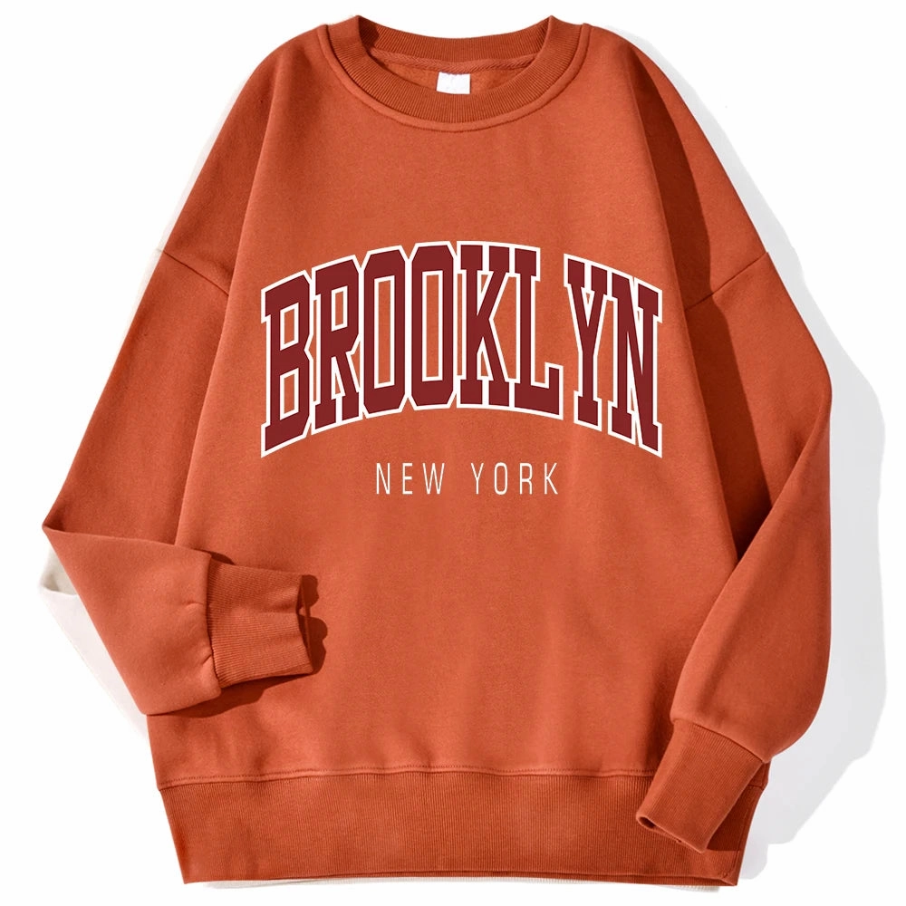 Brooklyn New Work Printed Hoodies Women Casual Colorful Tops