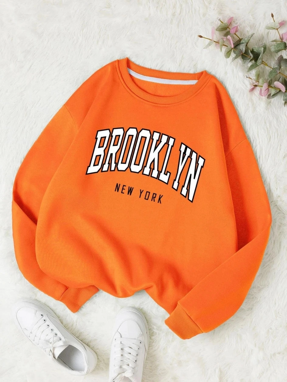 Brooklyn New Work Printed Hoodies Women Casual Colorful Tops